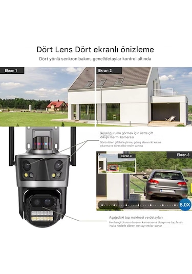 8k Wifi 16mp Dört Ekran Güvenlik Kamerası Cctv Ip