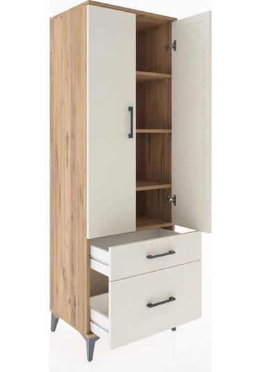 Hyperion Dolap 4 Raflı 2 Çekmeceli 2 Kapaklı 60x44x182 Çam-ay... Çam