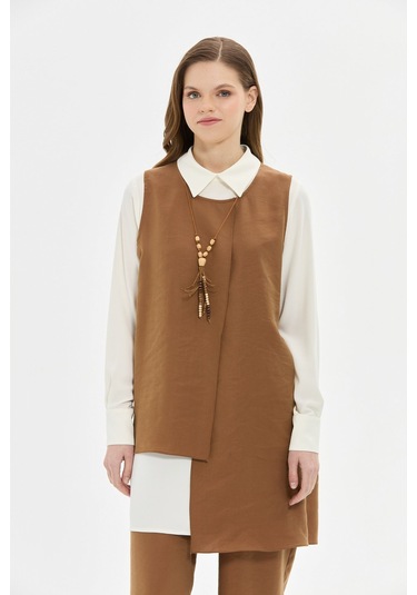 Tencel Kumaş Üçlü Takım Kolyeli Kahve Kahverengi