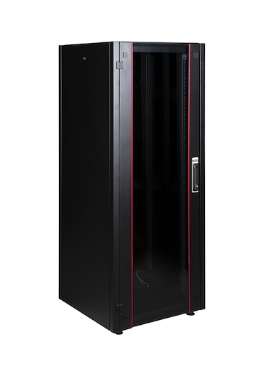 Lande Demonte 32u 600x600 Hyperline Dikili Tip Rack Kabinet Siyah Ön Cam Kapak / Tekerlekli