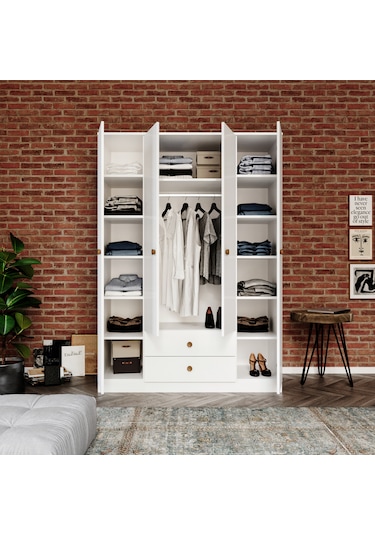 Nova White 4 Kapaklı,2 Çekmeceli Dolap/gardırop %100mdf
