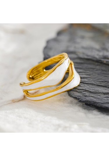 Eetit Moda Beyaz Emaye Yaratıcı Düzensiz 316 Paslanmaz Çelik Açık Halka Su Geçirmez Kadın Takı Şık Charm Bijoux Yeni Altın