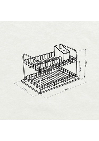 Teknotel İki Katlı Tabaklık Bulaşıklık Mat Siyah Kb007
