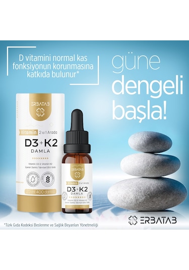 Erbatab D3 K2 İkisi Bir Arada Damla Vitamin 20 ML