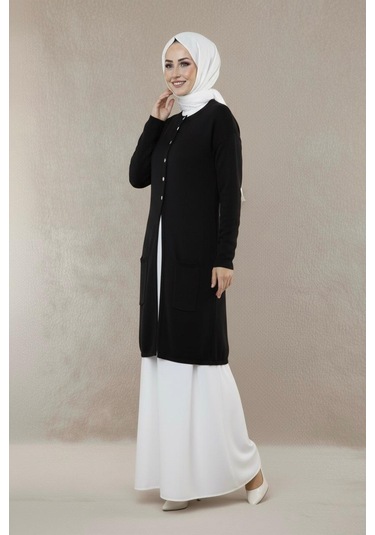 Yeni Sezon Dizboy Kadın Ceket -sakal İplik, Yaka Düğmeli, İki Cepli, Günlük, Şık Kombinler İçin Siyah