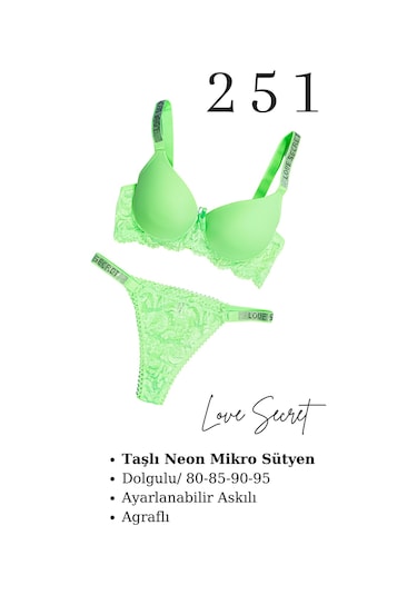 Murays Kadın 3lü Taşlı Mikro Sütyen Takım Yeşil/orange/sarı