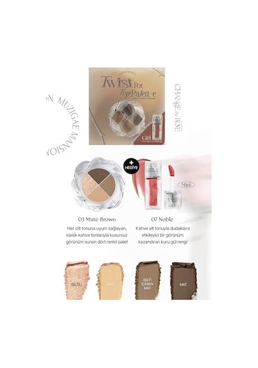Muzıgae Mansıon Twist Pot Eye Palette 4'lü Far Paleti + Mini Boy Icy Glow Set 03 Mute Brown
