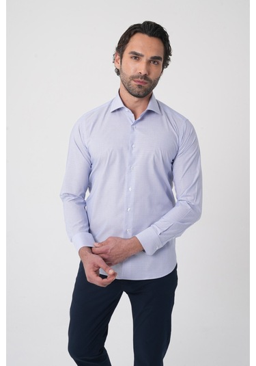 Bisse Erkek Regular Fit Uzun Kollu İtalyan Yaka Mavi Gömlek Gmkls252006 E35 Mavi