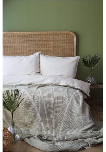 Apricitas Home Muslin Yatak Örtüsü Nev Set. June Adaçayı