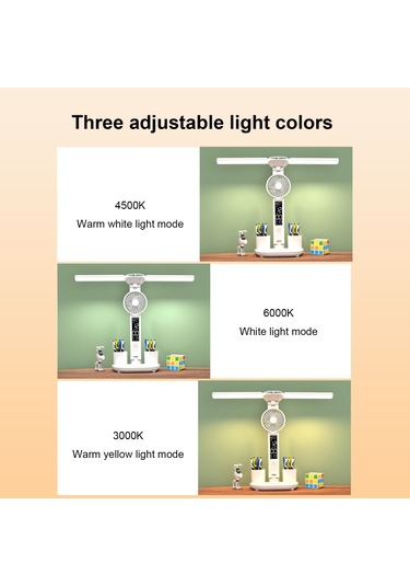 Skycity Fanlı Çift Kafa Çalışma Lambası Saat Ve Kalem Tutuculu Led Masa Lambası Dokunmatik Kontrol Masa Lambas F
