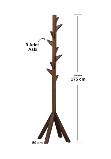 Ahşap Ayaklı Askılık Portmanto Modern Elbise Askısı 175 Cm Ceviz Ceviz