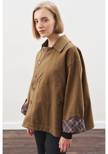 Greta Şal Detaylı Parka Ceket Haki Haki