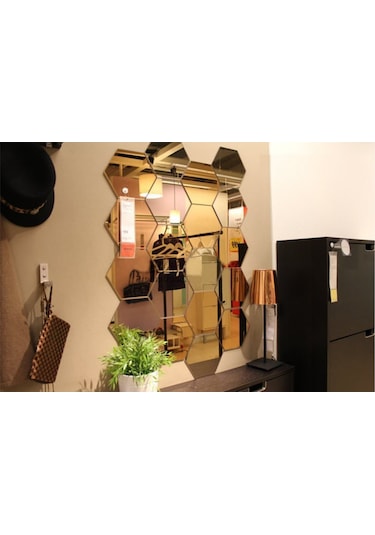 Altıköşe Altıgen Geometrik Hexagon 3Mm Cam 18X16 Duvar Boy Aynası