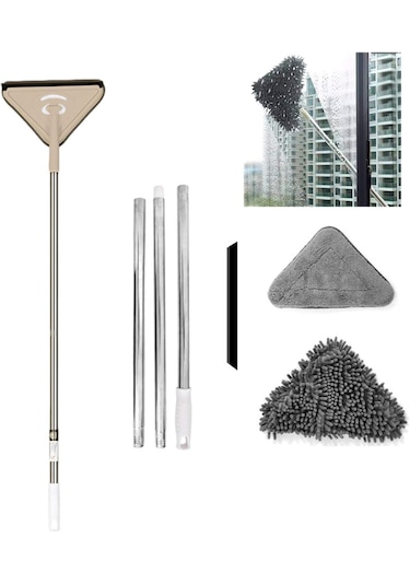 Mop 3 Bölmeli Yerleştirme Çubuğu 1,7 Metre + Elyaf Bez + Şönil Bez