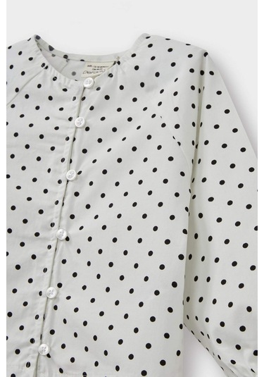 Defacto Kız Bebek Puantiyeli Reglan Kol Poplin Uzun Kollu Gömlek G3654a525auer98 Ekru