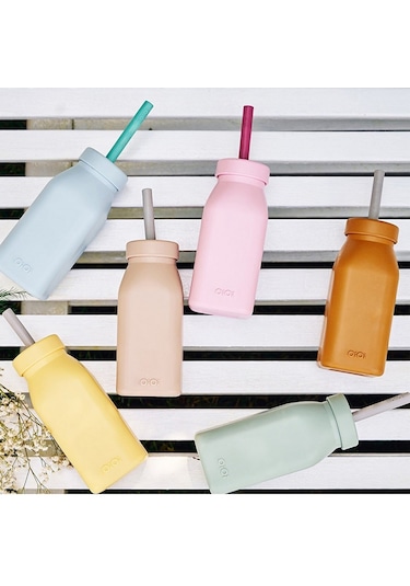 Oioi Silikon Şişe ve Pipet 6+ Ay 200 ML River Green - Powder Grey Gri