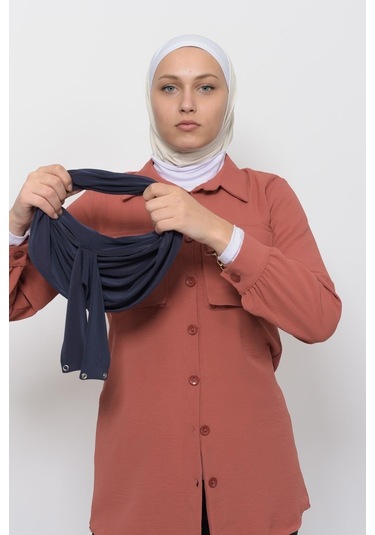 Çıtçıtlı Hazır Eşarp Hijap Füme