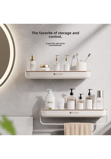 Reedark Duvarlı Depolama Rafı: Banyo/ Mutfak İçin Delme Yok Kurulum, Havlu & Kozmetik Saklama, Dayanıklı Malzeme, Toptan Satış Süt Beyaz Altın Baskı, Çubuklu Diğer