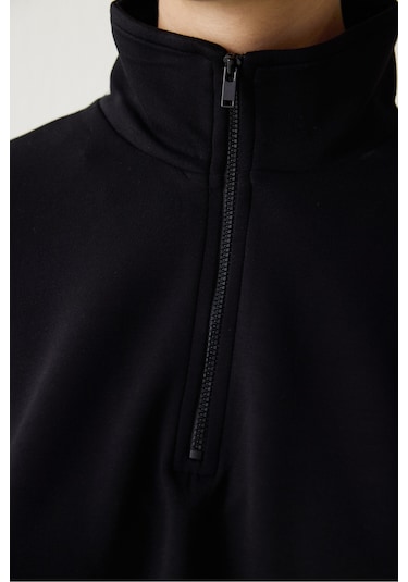 Penti Siyah Silky Feel Dik Yaka Crop Sweatshirt