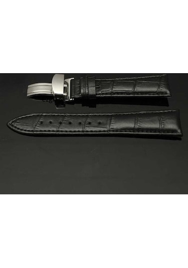 Bizon Deri Saat Kayışı 22Mm Spor Siyah Klipsli Saat Kordonu (305759555)