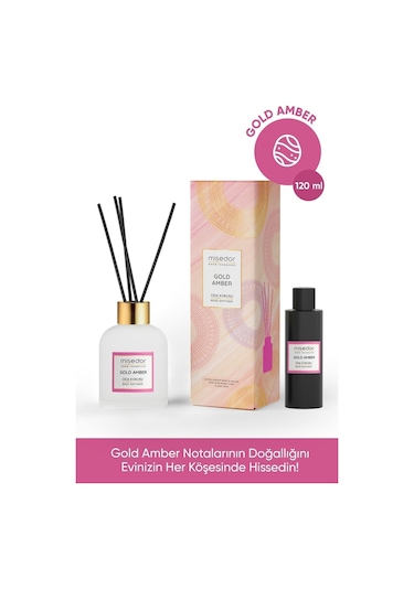 Misedor Gold Amber Çubuklu Oda Kokusu 120 ML + Oda Spreyi 330 ML