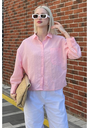 Madmext Pembe Çizgili Oversize Kadın Gömlek Mg2093-pembe Pembe