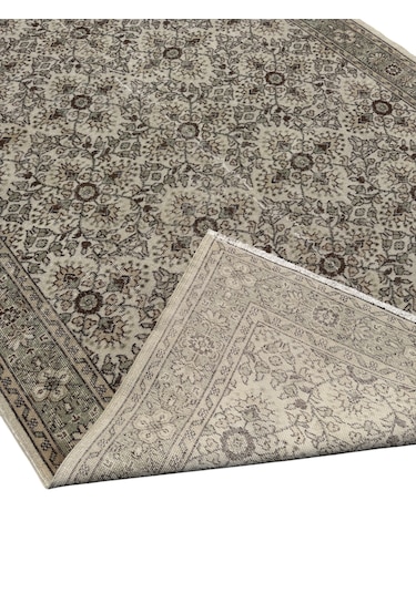 El Dokuma Vintage Isparta Halısı 202x335 Krem Kahve Eskitme Halı Kahverengi - Krem