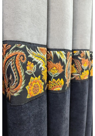 Country Fon Perde Gri Siyah Renk Gri