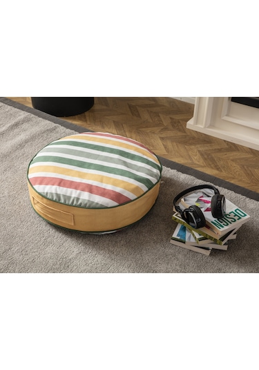 Çok Renkli Yuvarlak Puf Yer Minderi, 60 X 60 Cm