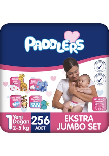 Paddlers Bebek Bezi 1 Numara Yenidoğan 256 Adet (2-5 Kg) Ekstra Jumbo Set