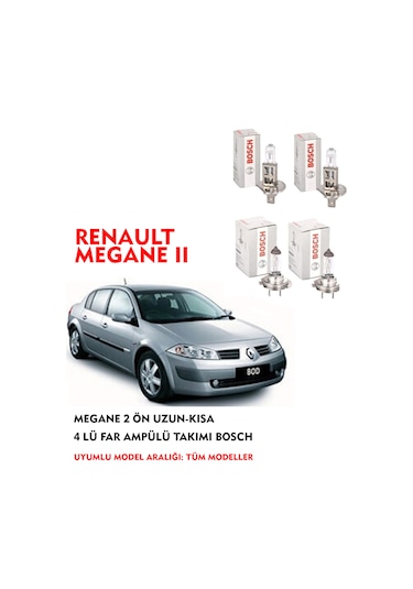 MEGANE 2 ÖN UZUN-KISA 4 LÜ FAR AMPÜLÜ TAKIMI BOSCH