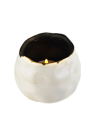 Alesta Home Kahverengi ve Beyaz Seramik Tealight Mumluk 6X6Cm Kahverengi