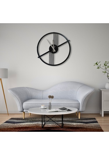 Retro Ve Modern Arası Şık Duvar Saati Siyah Metal, 40 Cm Siyah