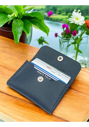 Cronder Hakiki Deri Yan Model Kutu Cüzdan Kartlık Siyah