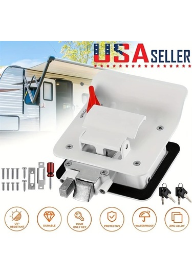 Dream011 Beyaz Rv Çift Anahtarlı Kapı Kilidi, Paslanmaz Çelik, Pratik Mekanik Kilit Kolu, Kolay Montaj