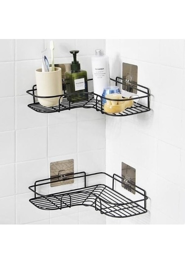 Siyah Banyo Yatak Odası Mutfak İçin Yumruksuz Demir Depolama Köşe Rafı Siyah Siyah