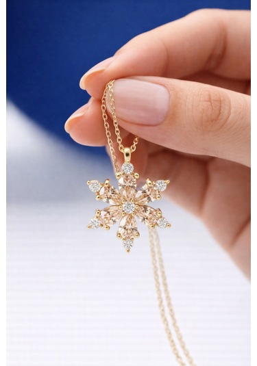 Çekirdekjewelry 925 Ayar Gümüş Kamelya Çiçeği Kolye Sarı Şampanya