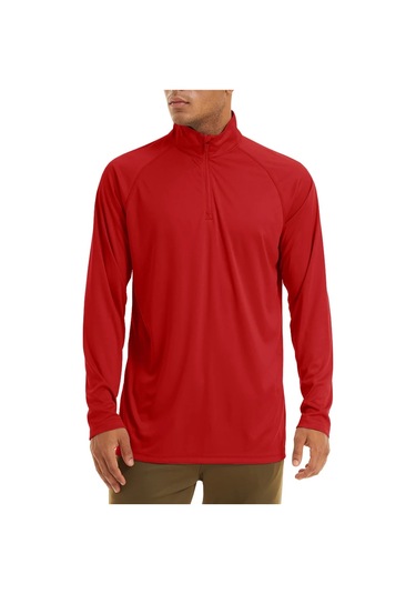 Tacvasen Erkek Anti-uv Güneş Korumalı Uzun Kollu Zip T-shirt Yaz Golf Egzersiz Cnkırmızıerkek Kirmizi