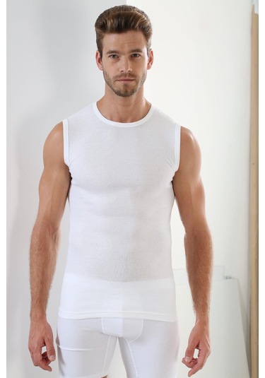 Erkek Beyaz - Siyah Tişört Sıfır Kol Sıfır Yaka Kolsuz Atlet 2'li %100 Pamuk-beyaz- Siyah