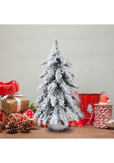Springsun Kar Masalı Led Aydınlatmalı Mini Noel Ağacı - Ahşap Tabanlı, Masa Dekoru 45/60/75 Cm Beyaz