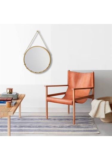 Zincirli Dekoratif Metal Duvar Aynası Gold