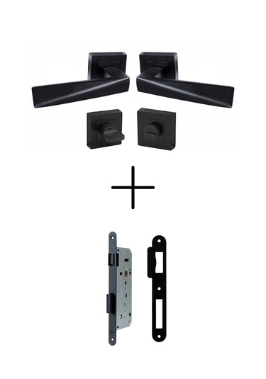 Prizma Siyah Rozetli Kapı Kolu Wc / 40mm Sessiz Wc Kapı Kilidi