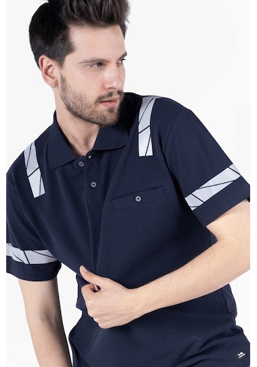 İş Tişörtü - Polo Yaka Reflektörlü T-shirt %100 Pamuk Lacivert