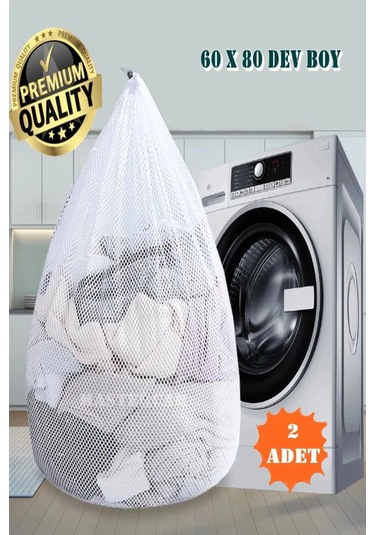2 Adet Perde Ve Çamaşır Yıkama Filesi 60x80 Dev Boy Tül Perde X Beyaz