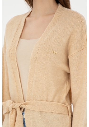 U.s. Polo Assn. Kadın Kum Melanj Hırka Triko 50297102-vr123 Kum Melanj