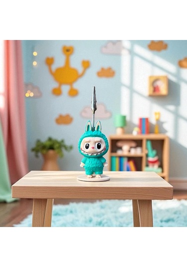 Dekoratif Sevimli Labubu Notluk - Kağıt Tutacağı - Fotoğraf Tutacak Turkuaz