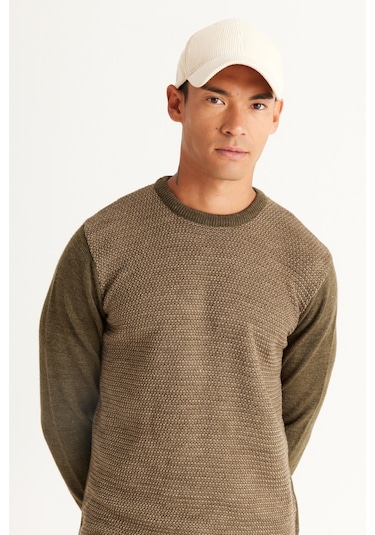 AC&Co / Altınyıldız Classics Erkek Haki-Bej Standart Fit Normal Kesim Bisiklet Yaka Petek Desenli Triko Haki AC&Co / Altınyıldız Classics Erkek Haki-Bej Standart Fit Normal Kesim Bisiklet Yaka Petek Desenli Triko Haki