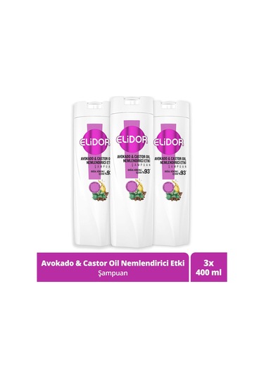 Elidor Avokado ve Castor Oil Nemlendirici Etki Şampuan 3 x 400 ML