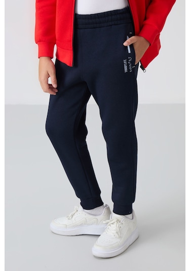 Tommy Life Fiesta-lacivert Pamuklu Kalın İçi Tüylü Yumuşak Dokulu Standart Fit Nakışlı Erkek Çocuk Eşofman Tak Kırmızı - Lacivert