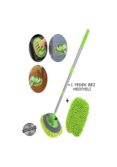 1 Yedek Bezi Mikrofiber Çok Fonksiyonlu Teleskopik Sopalı Oto Araba Yıkama Temizleme Fırçası Mopu